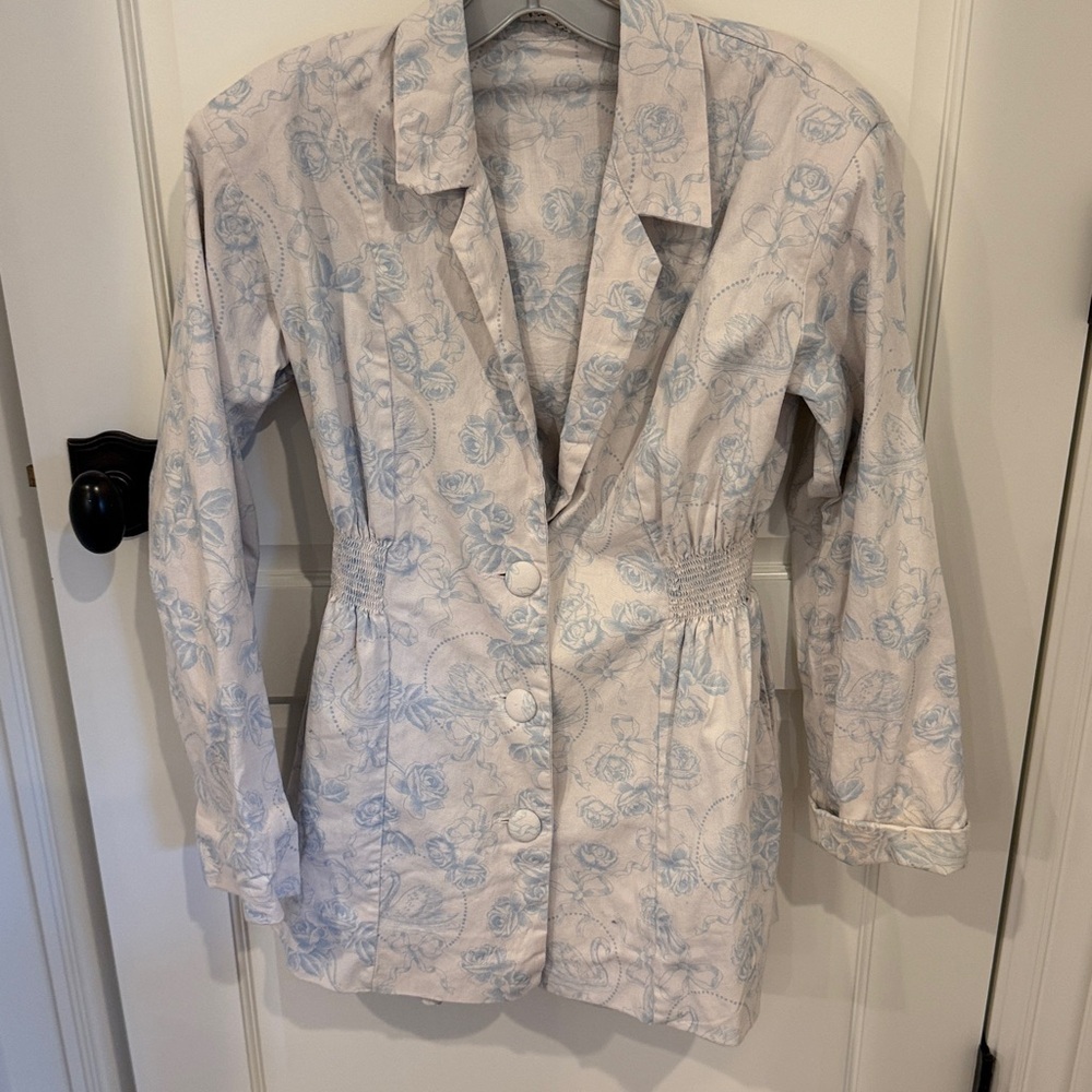 For Love & Lemons Pale Blue and Ivory Mini Blazer Dress - Picture 3 of 6